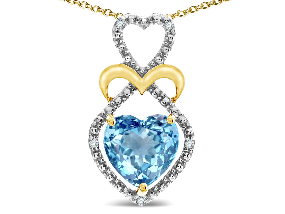 Star K Heart Shape 8mm Simulated Aquamarine Heart Halo Embrace Pendant Necklace 10k Yellow Gold with Rhodium Finish