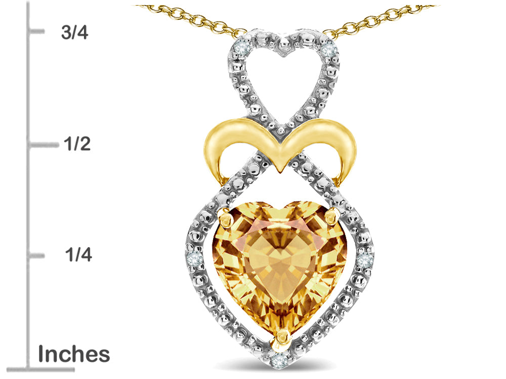 Star K Heart Shape 8mm Simulated Imperial Yellow Topaz Heart Halo Embrace Pendant Necklace 10k Yellow Gold with Rhodium