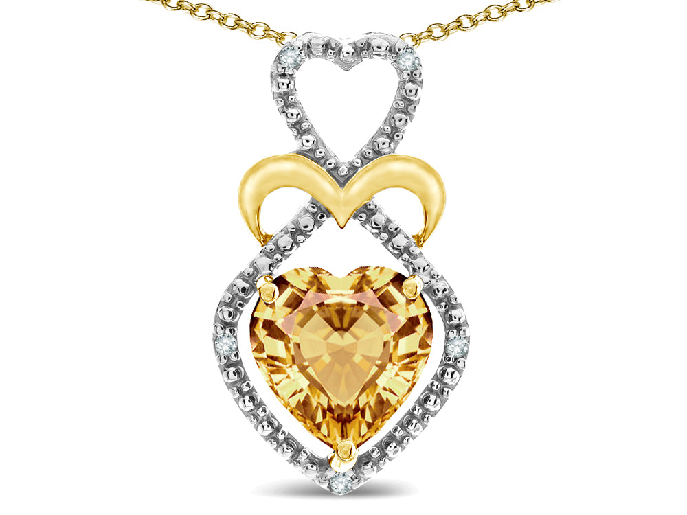 Star K Heart Shape 8mm Simulated Imperial Yellow Topaz Heart Halo Embrace Pendant Necklace 10k Yellow Gold with Rhodium