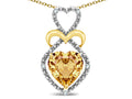 Star K Heart Shape 8mm Simulated Imperial Yellow Topaz Heart Halo Embrace Pendant Necklace 10k Yellow Gold with Rhodium