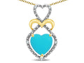 Star K Heart Shape 8mm Simulated Turquoise Heart Halo Embrace Pendant Necklace 10k Yellow Gold with Rhodium Finish