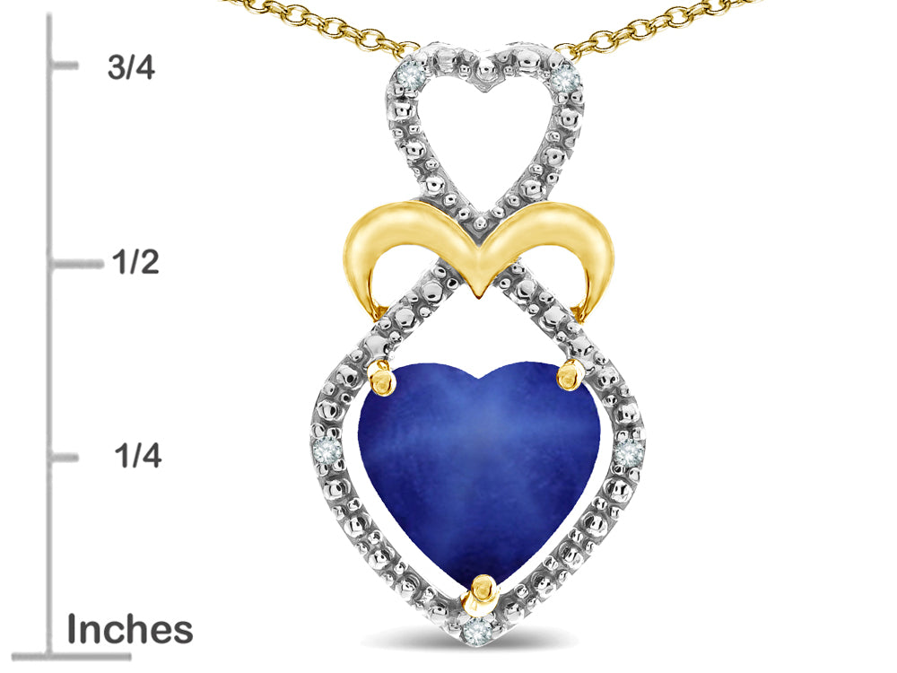 Star K Heart Shape 8mm Created Star Sapphire Heart Halo Embrace Pendant Necklace 10k Yellow Gold with Rhodium Finish