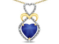 Star K Heart Shape 8mm Created Star Sapphire Heart Halo Embrace Pendant Necklace 10k Yellow Gold with Rhodium Finish