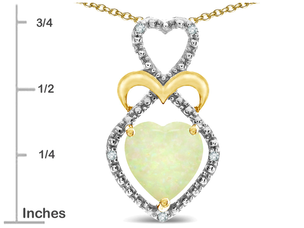 Star K Heart Shape 8mm Opal Heart Halo Embrace Pendant Necklace 10k Yellow Gold with Rhodium Finish