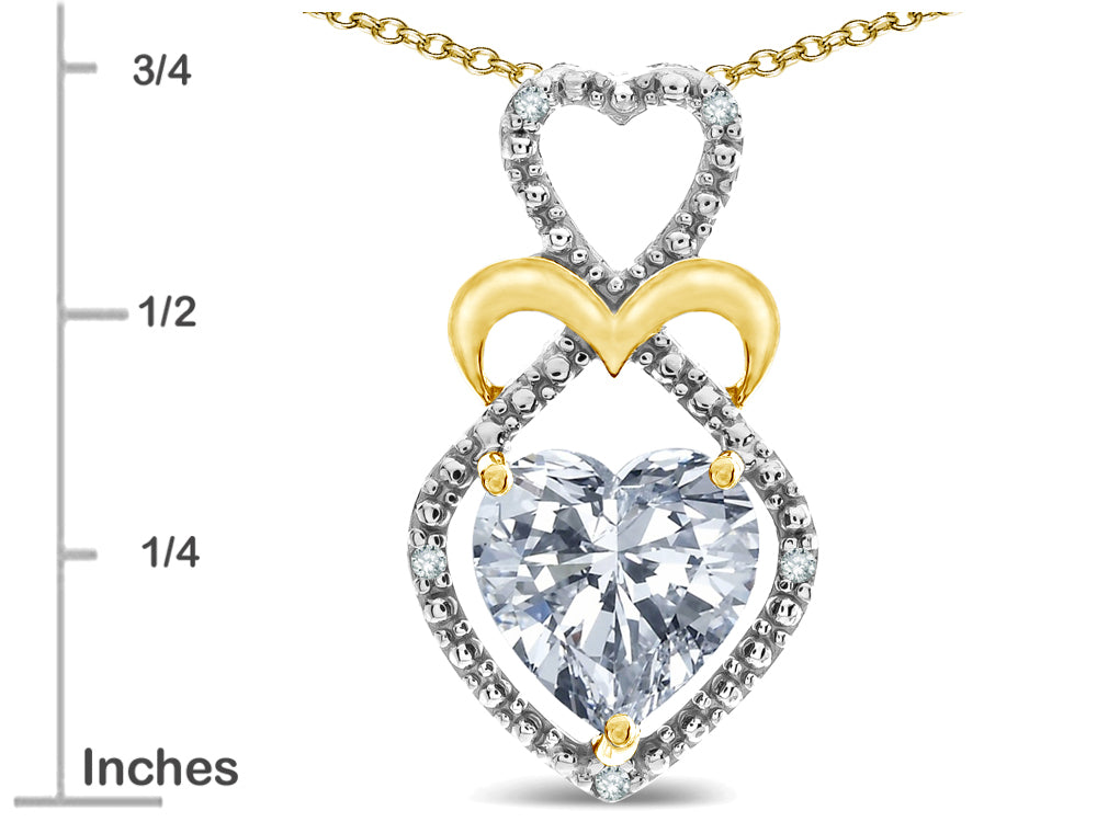 Star K Heart Shape 8mm Genuine White Topaz Heart Halo Embrace Pendant Necklace 10k Yellow Gold with Rhodium Finish