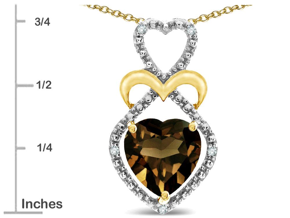 Star K Heart Shape 8mm Genuine Smoky Quartz Heart Halo Embrace Pendant Necklace 10k Yellow Gold with Rhodium Finish