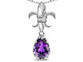 Star K  Pear Shape 8x6mm Genuine Amethyst Fleur De Lis Pendant Necklace 14k White Gold