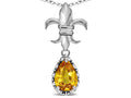 Star K  Pear Shape 8x6mm Genuine Citrine Fleur De Lis Pendant Necklace 14k White Gold
