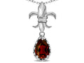 Star K  Pear Shape 8x6mm Genuine Garnet Fleur De Lis Pendant Necklace 14k White Gold