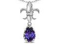 Star K  Pear Shape 8x6mm Genuine Iolite Fleur De Lis Pendant Necklace 14k White Gold