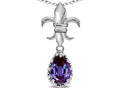 Star K  Pear Shape 8x6mm Simulated Alexandrite Fleur De Lis Pendant Necklace 14k White Gold