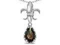 Star K  Pear Shape 8x6mm Genuine Smoky Quartz Fleur De Lis Pendant Necklace 14k White Gold