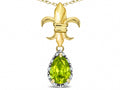 Star K  Pear Shape 8x6mm Genuine Peridot Fleur De Lis Pendant Necklace 14k Yellow Gold