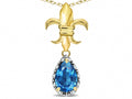 Star K  Pear Shape 8x6mm Genuine Blue Topaz Fleur De Lis Pendant Necklace 14k Yellow Gold