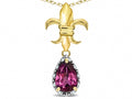 Star K  Pear Shape 8x6mm Genuine Rhodolite Fleur De Lis Pendant Necklace 14k Yellow Gold