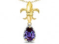 Star K  Pear Shape 8x6mm Simulated Alexandrite Fleur De Lis Pendant Necklace 14k Yellow Gold