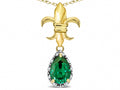 Star K  Pear Shape 8x6mm Simulated Emerald Fleur De Lis Pendant Necklace 14k Yellow Gold