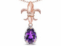 Star K  Pear Shape 8x6mm Genuine Amethyst Fleur De Lis Pendant Necklace 14k Rose Gold