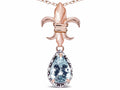 Star K  Pear Shape 8x6mm Genuine Aquamarine Fleur De Lis Pendant Necklace 14k Rose Gold