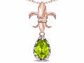 Star K  Pear Shape 8x6mm Genuine Peridot Fleur De Lis Pendant Necklace 14k Rose Gold