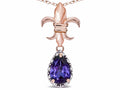Star K  Pear Shape 8x6mm Genuine Iolite Fleur De Lis Pendant Necklace 14k Rose Gold