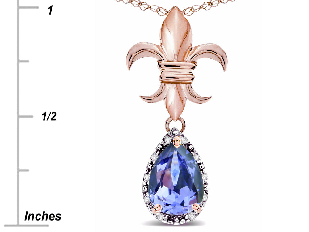 Star K  Pear Shape 8x6mm Genuine Tanzanite Fleur De Lis Pendant Necklace 14k Rose Gold