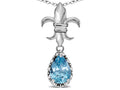 Star K  Pear Shape 8x6mm Simulated Aquamarine Fleur De Lis Pendant Necklace 10k White Gold