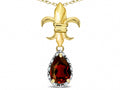 Star K  Pear Shape 8x6mm Genuine Garnet Fleur De Lis Pendant Necklace 10k Yellow Gold