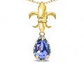 Star K  Pear Shape 8x6mm Genuine Tanzanite Fleur De Lis Pendant Necklace 10k Yellow Gold
