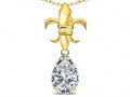 Star K  Pear Shape 8x6mm Genuine White Topaz Fleur De Lis Pendant Necklace 10k Yellow Gold