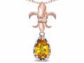 Star K  Pear Shape 8x6mm Genuine Citrine Fleur De Lis Pendant Necklace 10k Rose Gold