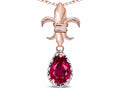 Star K  Pear Shape 8x6mm Created Ruby Fleur De Lis Pendant Necklace 10k Rose Gold
