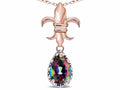 Star K  Pear Shape 8x6mm Rainbow Mystic Topaz Fleur De Lis Pendant Necklace 10k Rose Gold