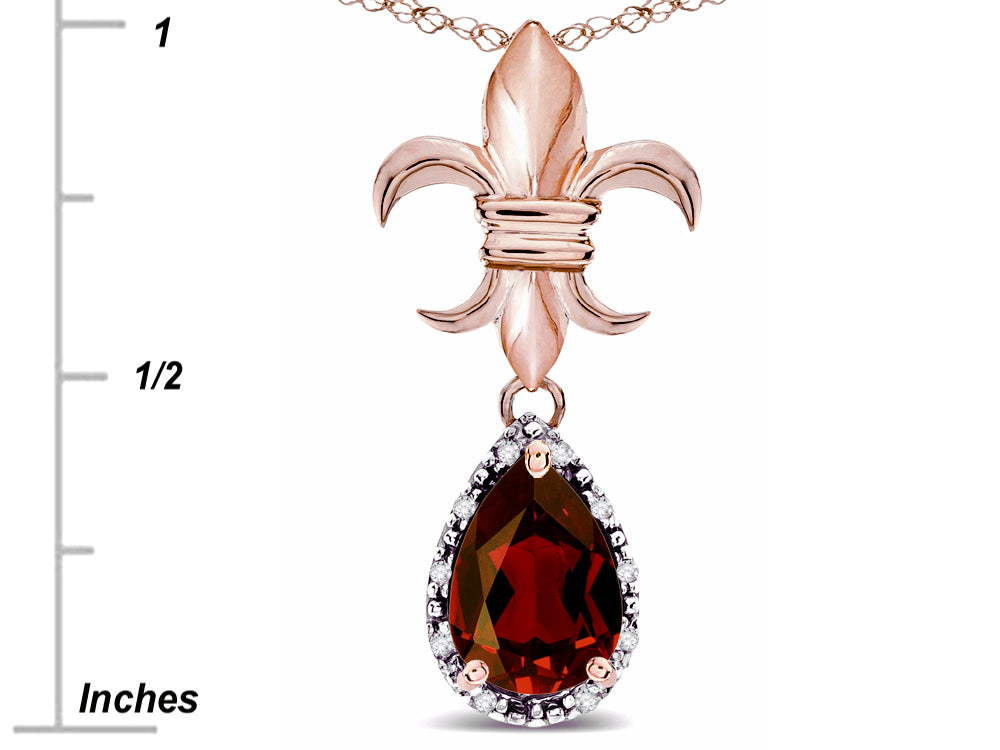 Star K  Pear Shape 8x6mm Genuine Garnet Fleur De Lis Pendant Necklace 18k Rose Gold