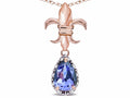 Star K  Pear Shape 8x6mm Genuine Tanzanite Fleur De Lis Pendant Necklace 18k Rose Gold