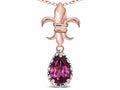 Star K  Pear Shape 8x6mm Genuine Rhodolite Fleur De Lis Pendant Necklace 18k Rose Gold