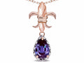 Star K  Pear Shape 8x6mm Simulated Alexandrite Fleur De Lis Pendant Necklace 18k Rose Gold