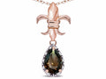 Star K  Pear Shape 8x6mm Genuine Smoky Quartz Fleur De Lis Pendant Necklace 18k Rose Gold
