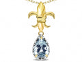 Star K  Pear Shape 8x6mm Genuine Aquamarine Fleur De Lis Pendant Necklace 18k Yellow Gold