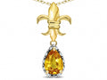 Star K  Pear Shape 8x6mm Genuine Citrine Fleur De Lis Pendant Necklace 18k Yellow Gold