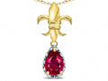 Star K  Pear Shape 8x6mm Created Ruby Fleur De Lis Pendant Necklace 18k Yellow Gold
