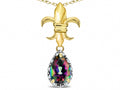 Star K  Pear Shape 8x6mm Rainbow Mystic Topaz Fleur De Lis Pendant Necklace 18k Yellow Gold