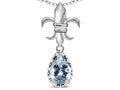 Star K  Pear Shape 8x6mm Genuine Aquamarine Fleur De Lis Pendant Necklace 18k White Gold