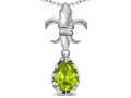 Star K  Pear Shape 8x6mm Genuine Peridot Fleur De Lis Pendant Necklace 18k White Gold
