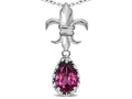 Star K  Pear Shape 8x6mm Genuine Rhodolite Fleur De Lis Pendant Necklace 18k White Gold