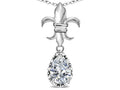 Star K  Pear Shape 8x6mm Genuine White Topaz Fleur De Lis Pendant Necklace 18k White Gold
