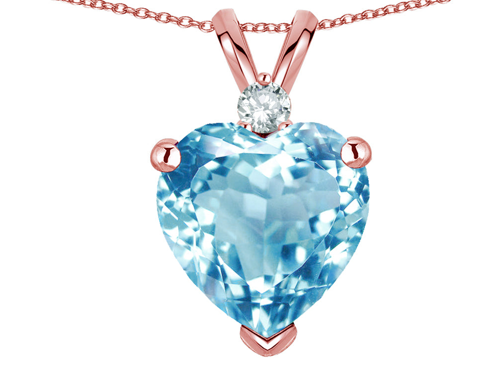 Star K 8mm Genuine Sky Blue Topaz Heart Pendant Necklace 14k Rose Gold