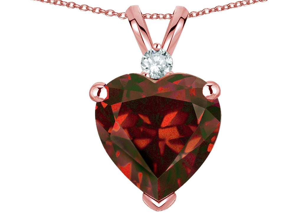 Star K 8mm Genuine Garnet Heart Pendant Necklace 14k Rose Gold