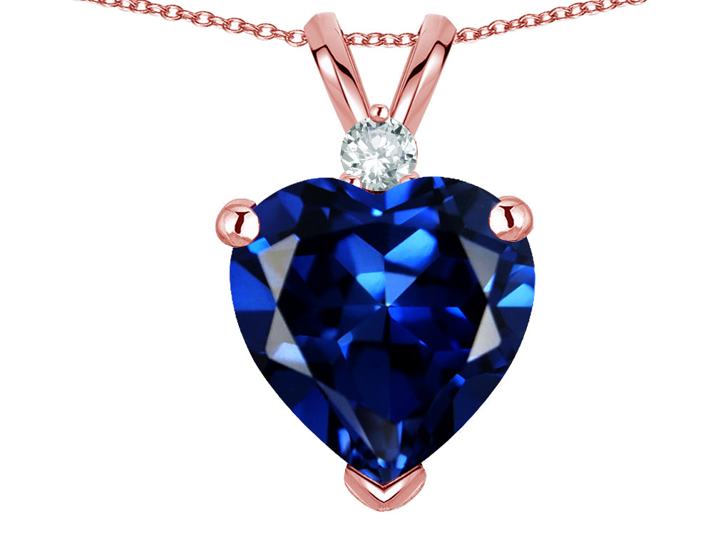 Star K 8mm Created Sapphire Heart Pendant Necklace 14k Rose Gold