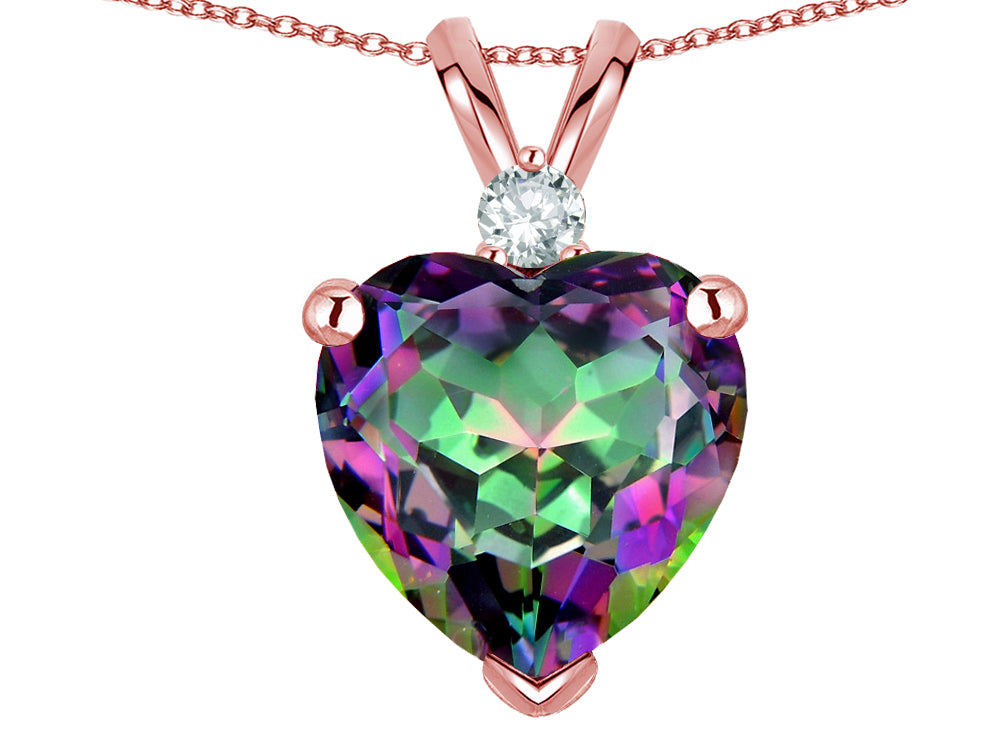 Star K 8mm Rainbow Mystic Topaz Heart Pendant Necklace 14k Rose Gold